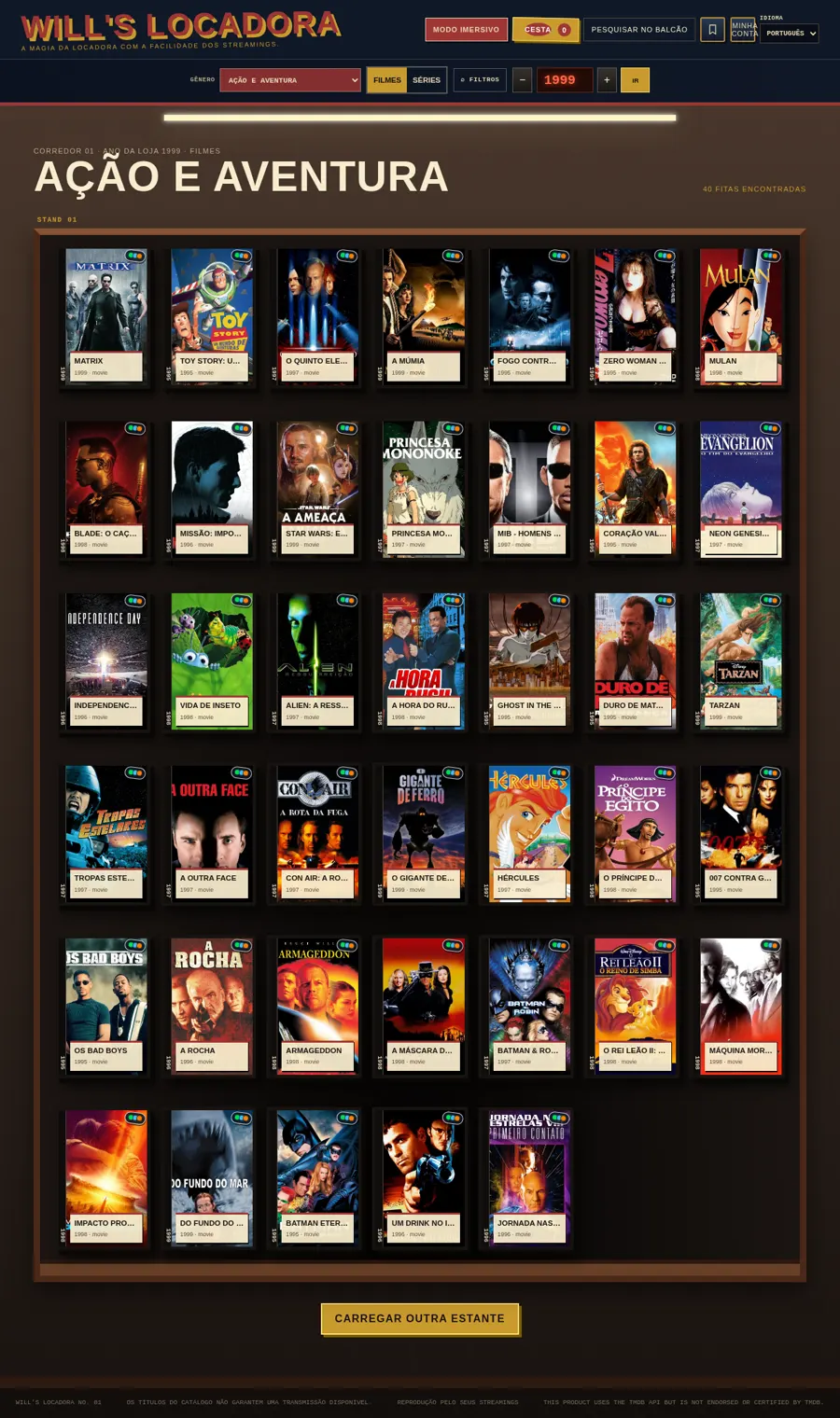 Will's Locadora VHS catalogue interface